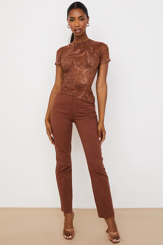 Brown House Of Cb Swirl Print Asymmetric T Shirts | CFU-076921