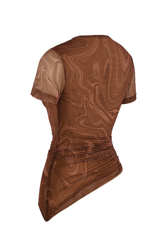 Brown House Of Cb Swirl Print Asymmetric T Shirts | CFU-076921