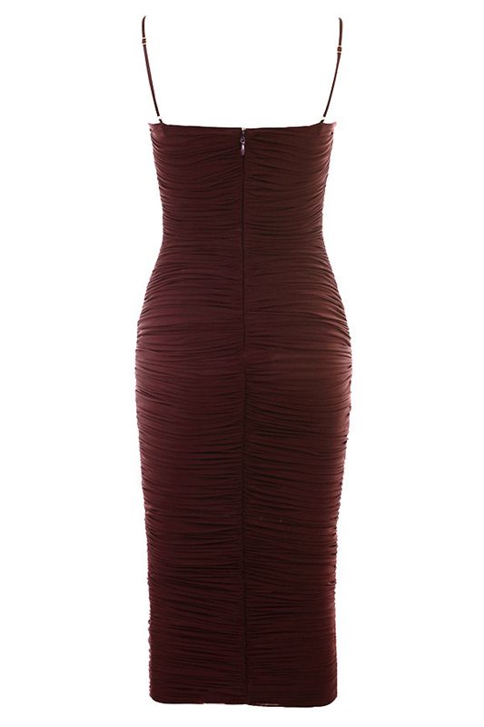 Burgundy House Of Cb Gathered Organza Mesh Dress | FIE-967540