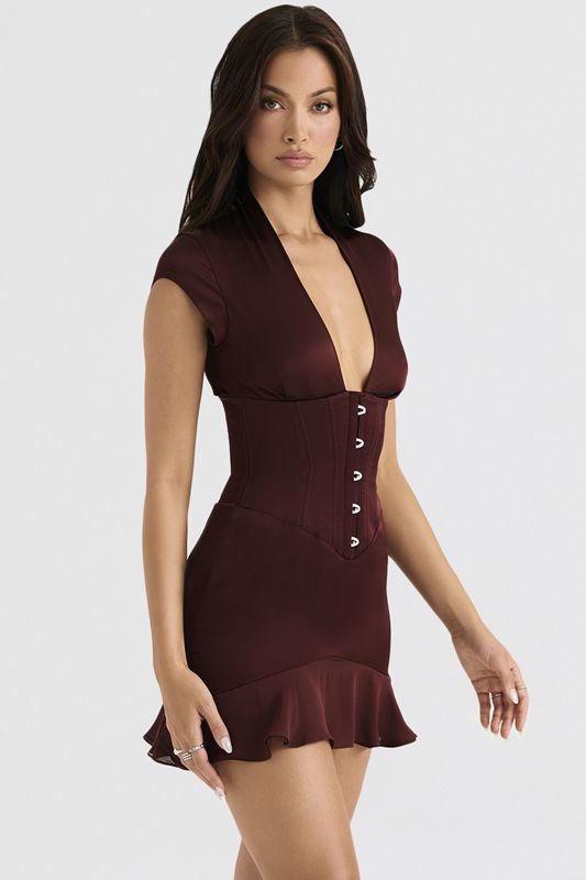 Burgundy House Of Cb Ruffle  Dress | DFN-980736