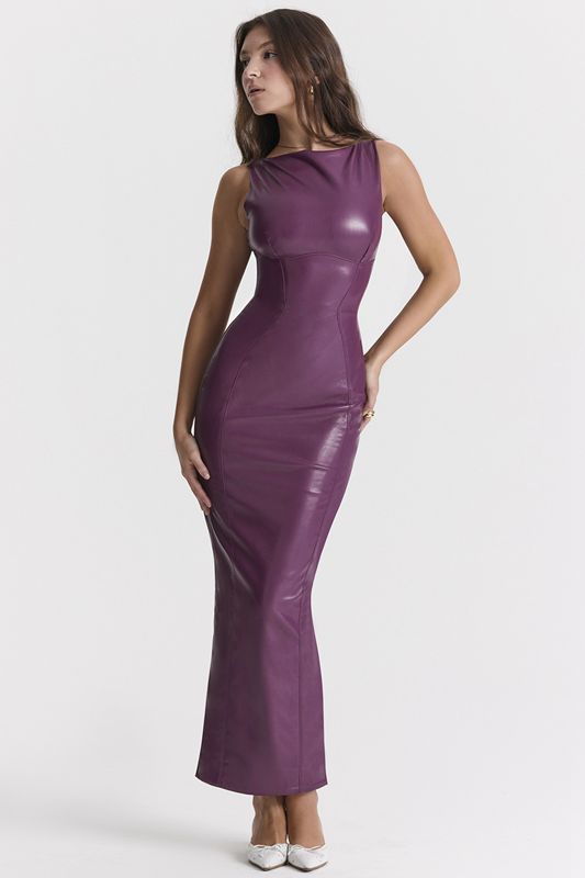 Burgundy House Of Cb Vegan Leather Maxi Dress | LKO-342096