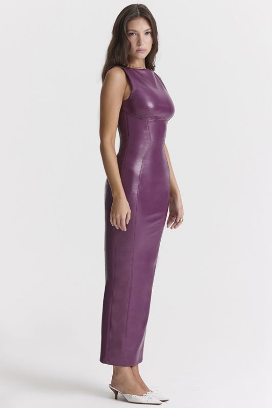 Burgundy House Of Cb Vegan Leather Maxi Dress | LKO-342096