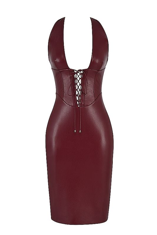 Burgundy House Of Cb Vegan Leather Midi Dress | CZI-217356