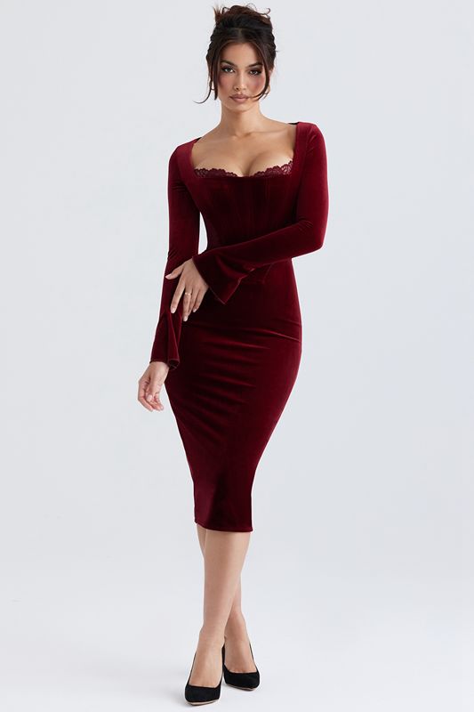 Burgundy House Of Cb Velvet  Dress | VTW-743219