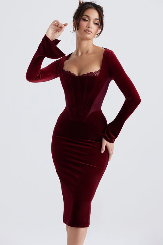 Burgundy House Of Cb Velvet  Dress | VTW-743219