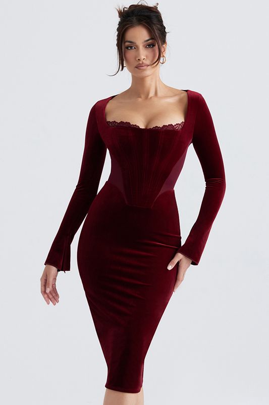 Burgundy House Of Cb Velvet  Dress | VTW-743219