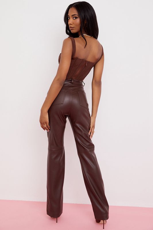 Chocolate House Of Cb Brown Stretch Vegan Leathers  Pants | EJD-738014