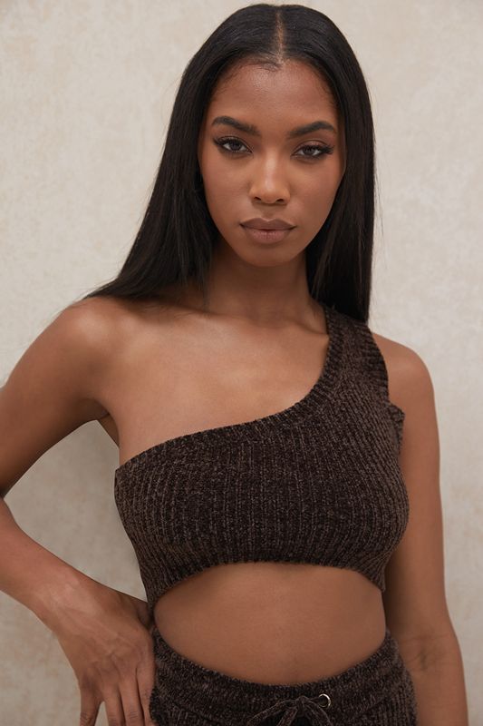 Chocolate House Of Cb Chenille One Shoulder Crop  Tops | HAV-893071