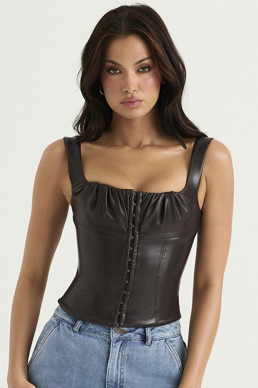 Chocolate House Of Cb Chocolate Vegan Leather Corset | OHI-506829