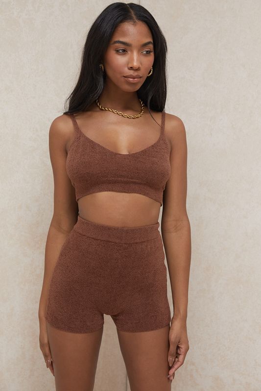 Chocolate House Of Cb Fluffy Knit High Waisted  Shorts | SFG-528640