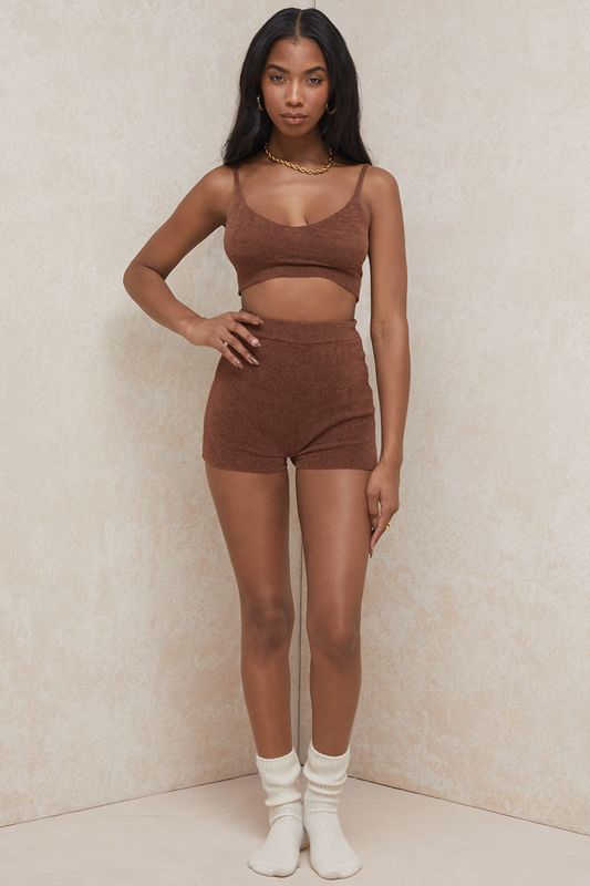 Chocolate House Of Cb Fluffy Knit High Waisted  Shorts | SFG-528640