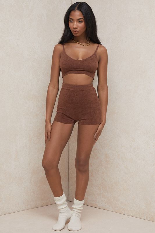 Chocolate House Of Cb Fluffy Knit High Waisted  Shorts | SFG-528640