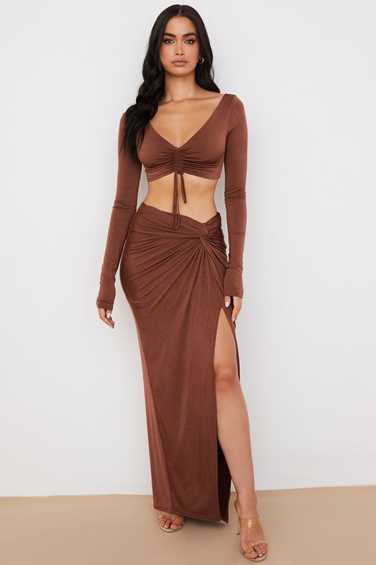 Chocolate House Of Cb Jersey Twist Front Maxi  Skirts | AQD-428153