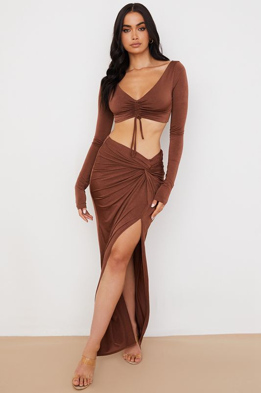 Chocolate House Of Cb Jersey Twist Front Maxi  Skirts | AQD-428153