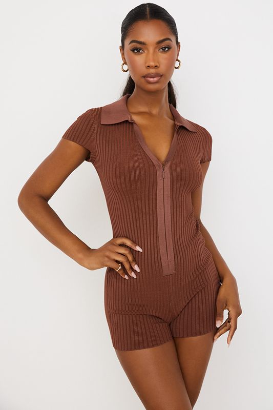 Chocolate House Of Cb Ribbed  Playsuit | NVK-689532