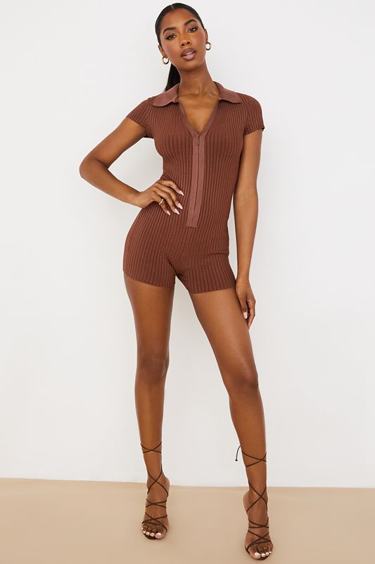 Chocolate House Of Cb Ribbed  Playsuit | NVK-689532