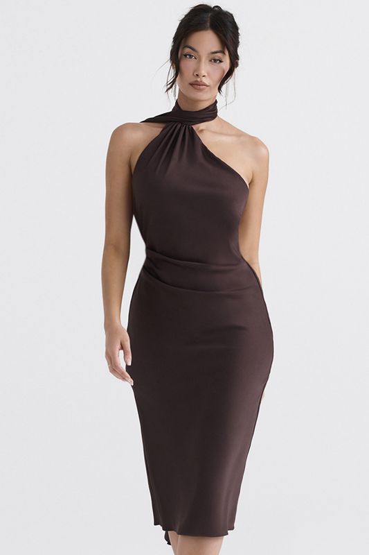 Chocolate House Of Cb Wrap Neck Midi Dress | LCP-643127