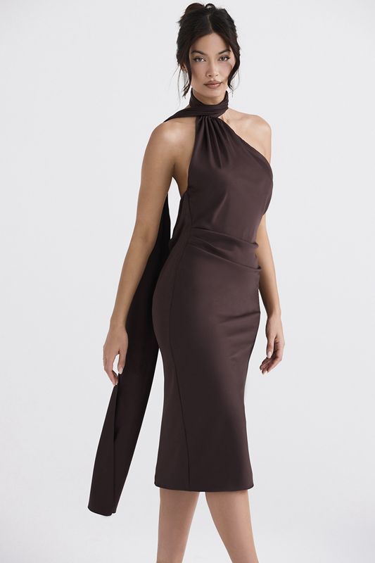 Chocolate House Of Cb Wrap Neck Midi Dress | LCP-643127