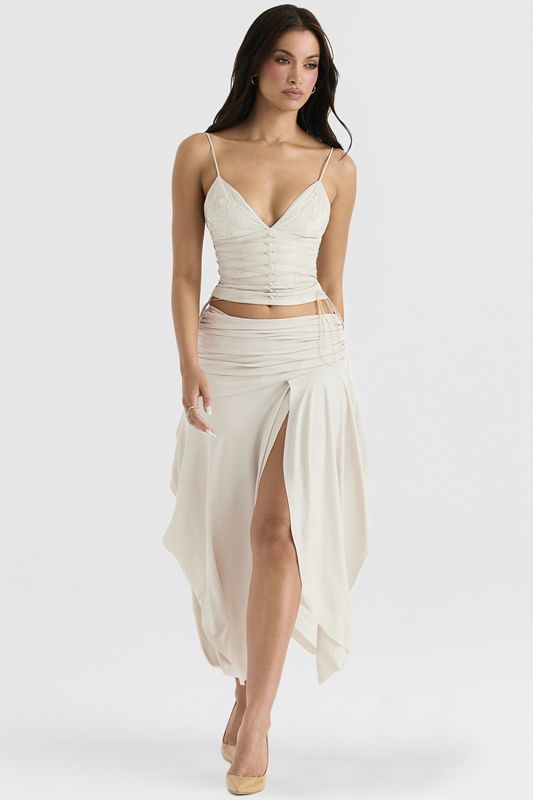 Cream House Of Cb White Draped Midi Skirts | XDV-907235