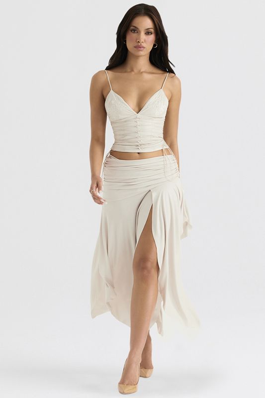 Cream House Of Cb White Draped Midi Skirts | XDV-907235