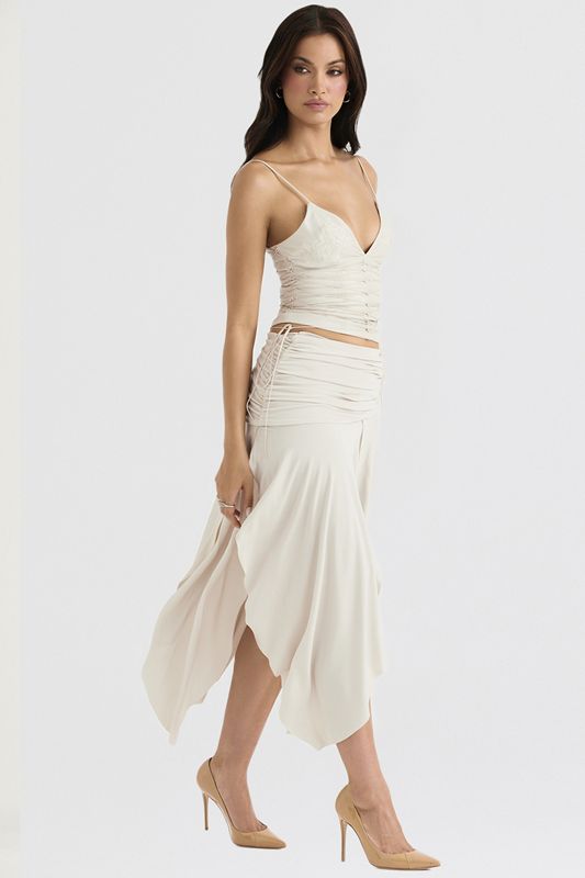 Cream House Of Cb White Draped Midi Skirts | XDV-907235