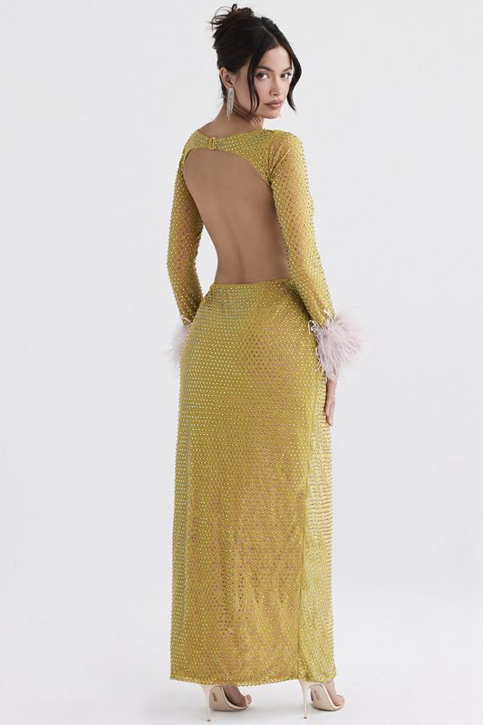 Dark Yellow House Of Cb Crystallised Maxi Dress | UBF-698204