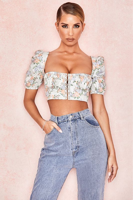 Flower House Of Cb Print Puff Sleeve Tops | BZG-367905