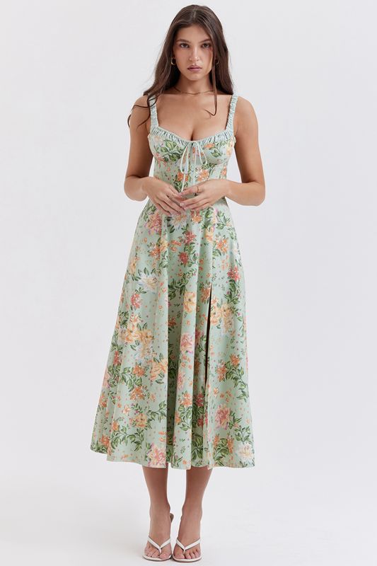 Green House Of Cb Jade Print Bustier Dress | EBJ-650749