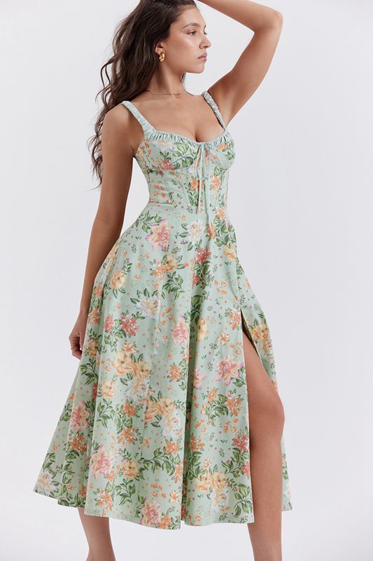 Green House Of Cb Jade Print Bustier Dress | EBJ-650749