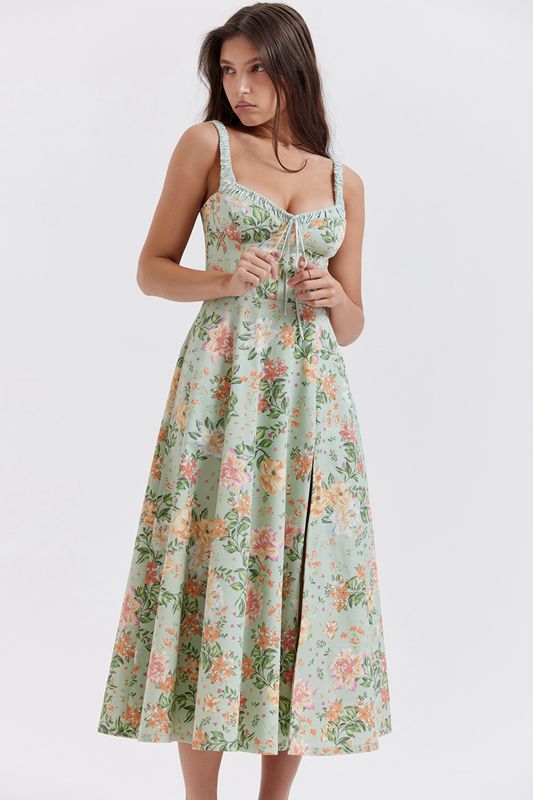 Green House Of Cb Jade Print Bustier Dress | EBJ-650749