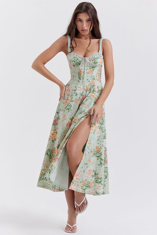 Green House Of Cb Jade Print Bustier Dress | EBJ-650749