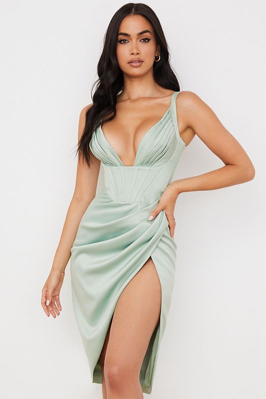 Green House Of Cb Satin  Midi Dress | NDV-256807