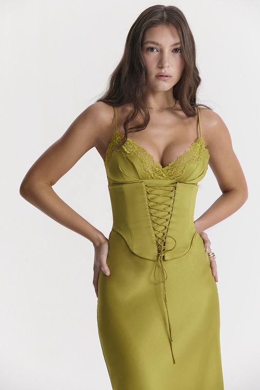 Green House Of Cb Satin Slip Dress | ZAJ-946587