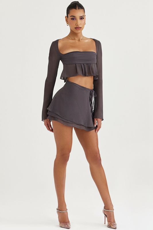 Grey House Of Cb Floaty Layered Mini Skirts | HRK-708259