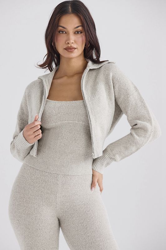 Grey House Of Cb Marl Knit Cropped Cardigan | MXN-803465