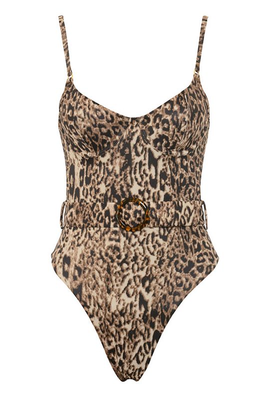 Leopard House Of Cb Belted One Piece Swimsuit | DKE-560138