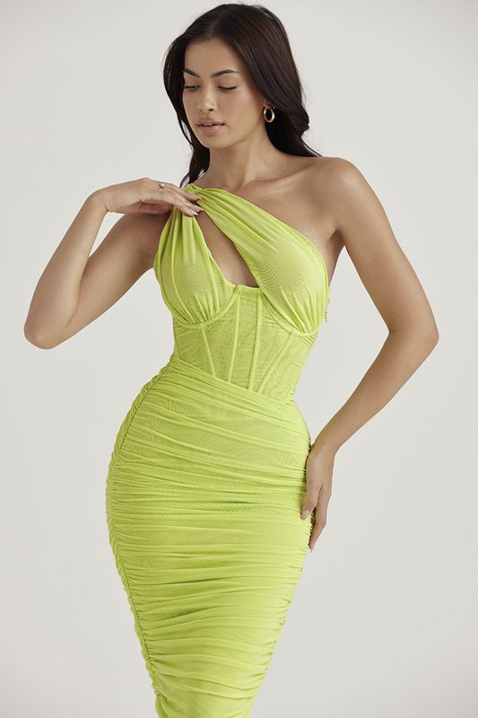 Light Green House Of Cb Asymmetric Cutout Midi Dress | SXR-069753