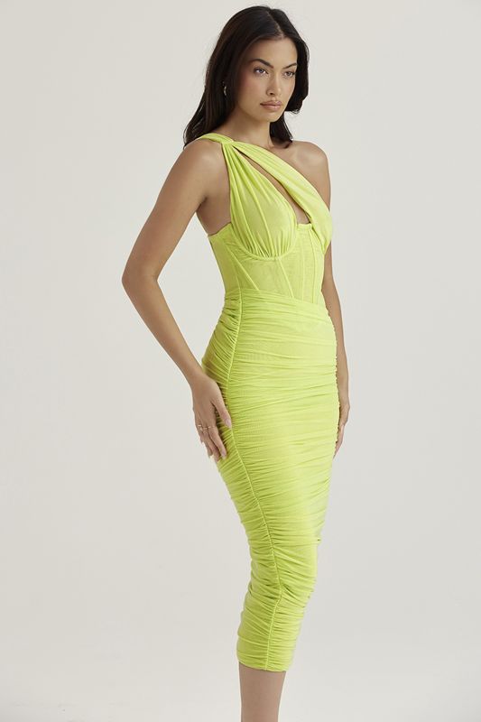 Light Green House Of Cb Asymmetric Cutout Midi Dress | SXR-069753