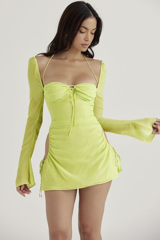 Light Green House Of Cb Chiffon Halter Mini Dress | RFB-284791