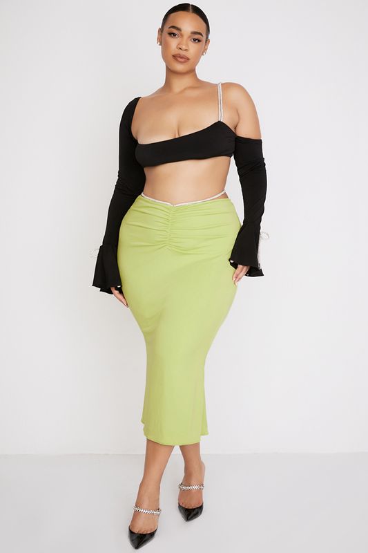 Light Green House Of Cb Crystal Strap Midi Skirts | SFO-823604