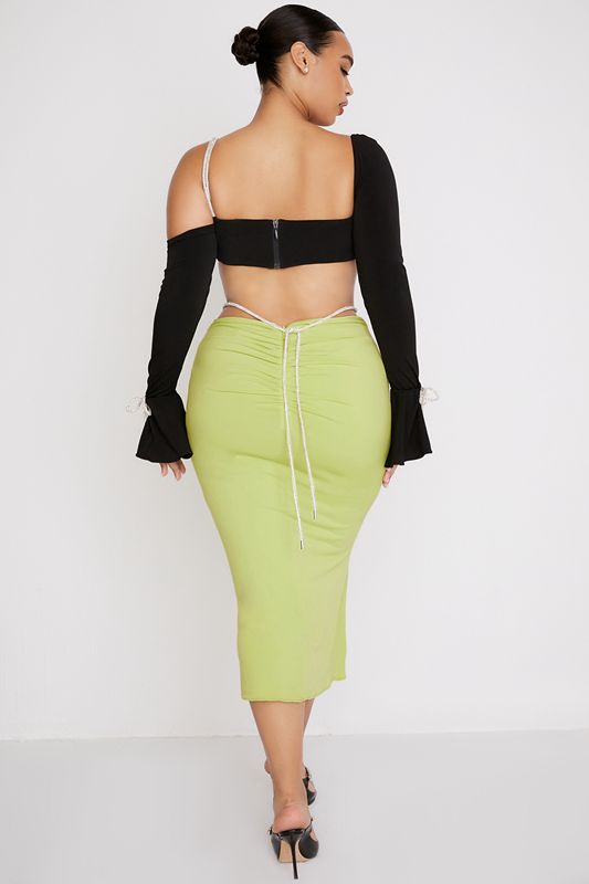 Light Green House Of Cb Crystal Strap Midi Skirts | SFO-823604