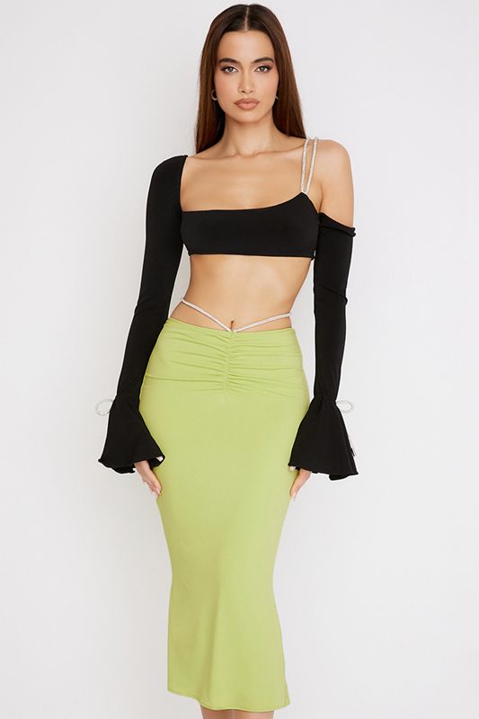 Light Green House Of Cb Crystal Strap Midi Skirts | SFO-823604