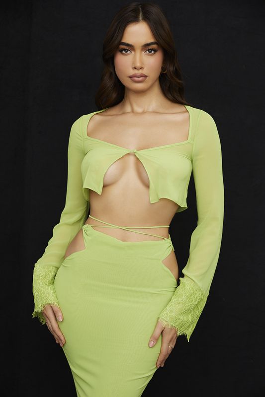 Light Green House Of Cb Green Georgette Cropped Tops | RDS-573601