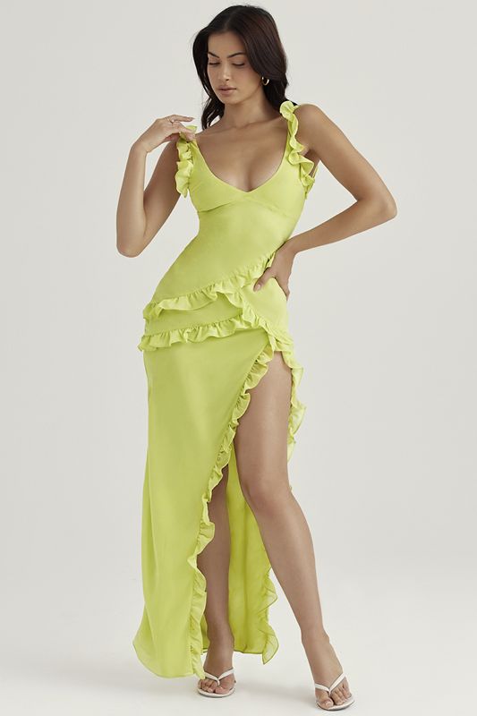 Light Green House Of Cb Ruffle Maxi Dress | FRP-201957