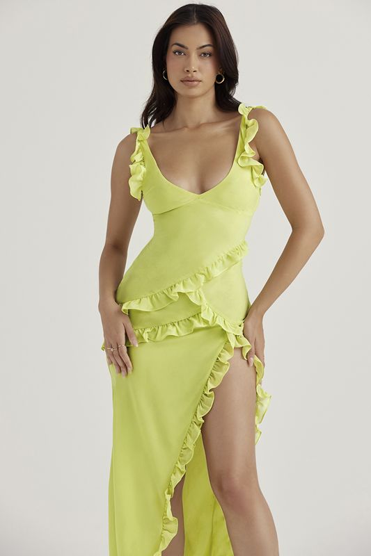 Light Green House Of Cb Ruffle Maxi Dress | FRP-201957