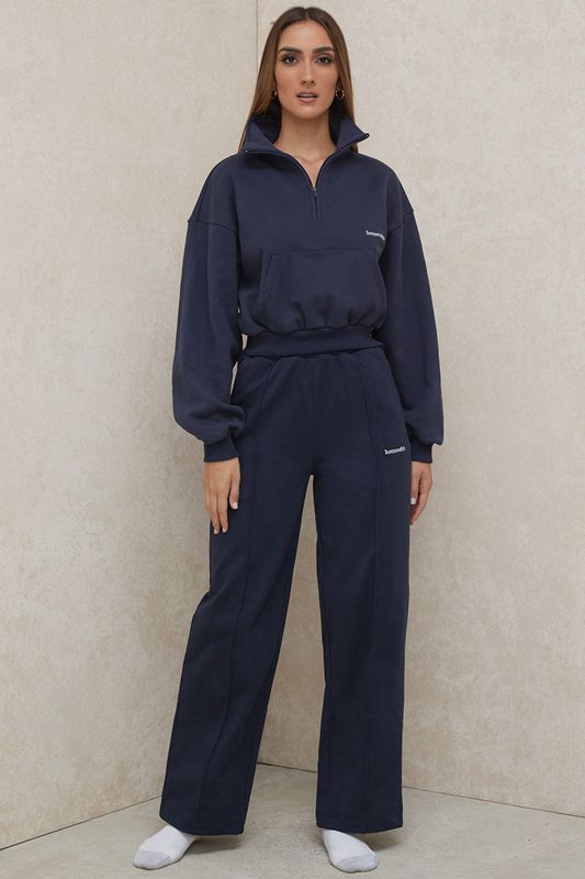 Navy House Of Cb Cropped Zip Front Sweatshirts | OYM-053679