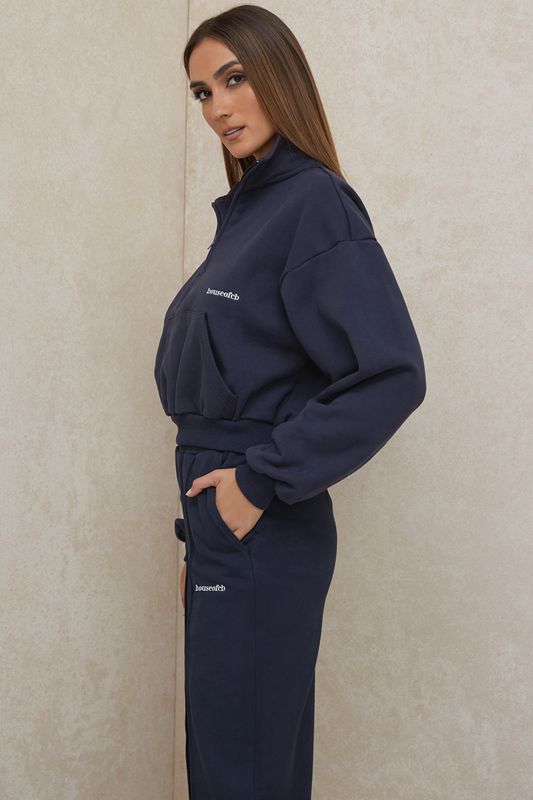 Navy House Of Cb Cropped Zip Front Sweatshirts | OYM-053679