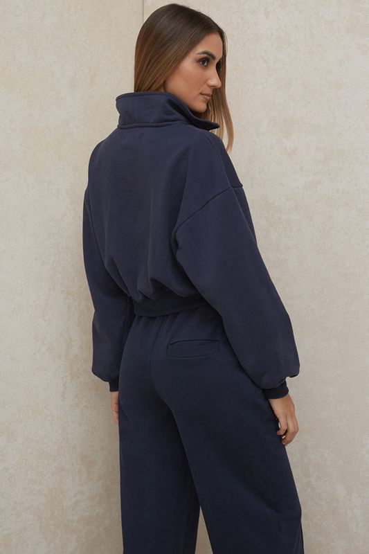 Navy House Of Cb Cropped Zip Front Sweatshirts | OYM-053679