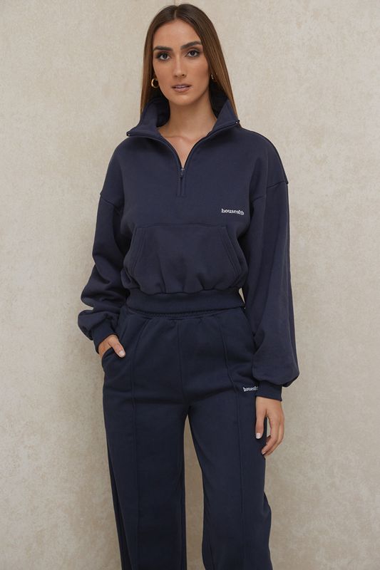 Navy House Of Cb Cropped Zip Front Sweatshirts | OYM-053679