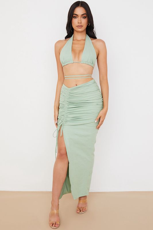 Olive House Of Cb Gathered Drawstring Maxi Skirts | SOU-146395